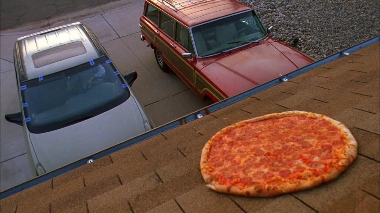 Pizza on the roof of the White household in Breaking Bad